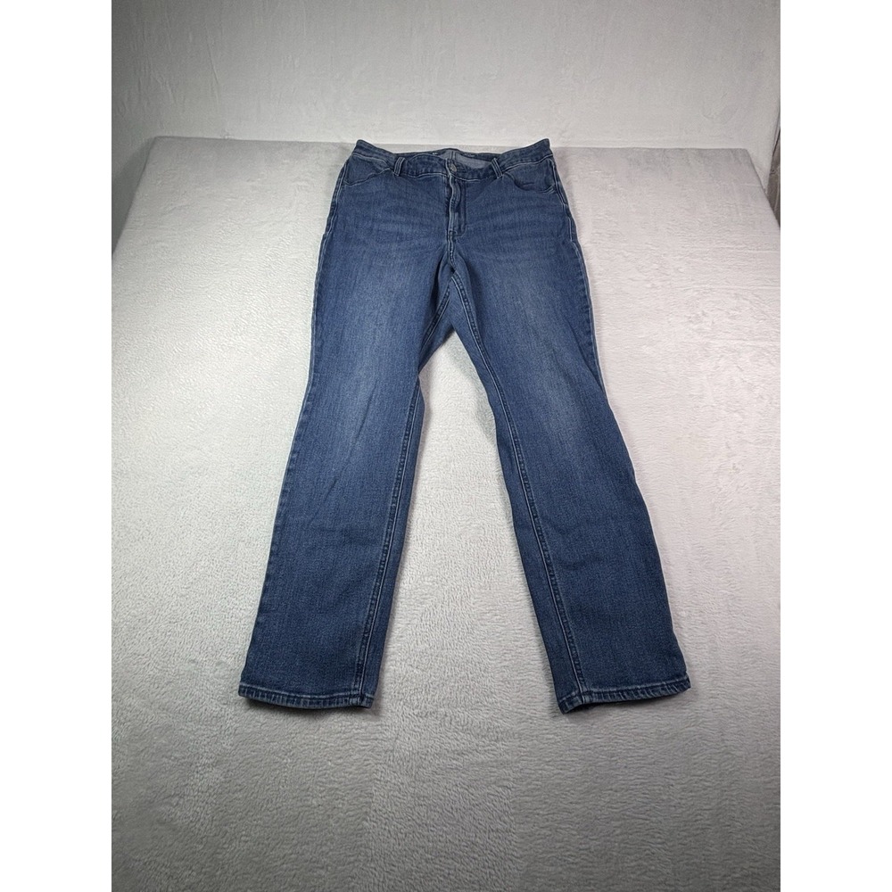 Old Navy Women's High Rise Wow Straight Jeans 14 Short Denim Blue Stretch